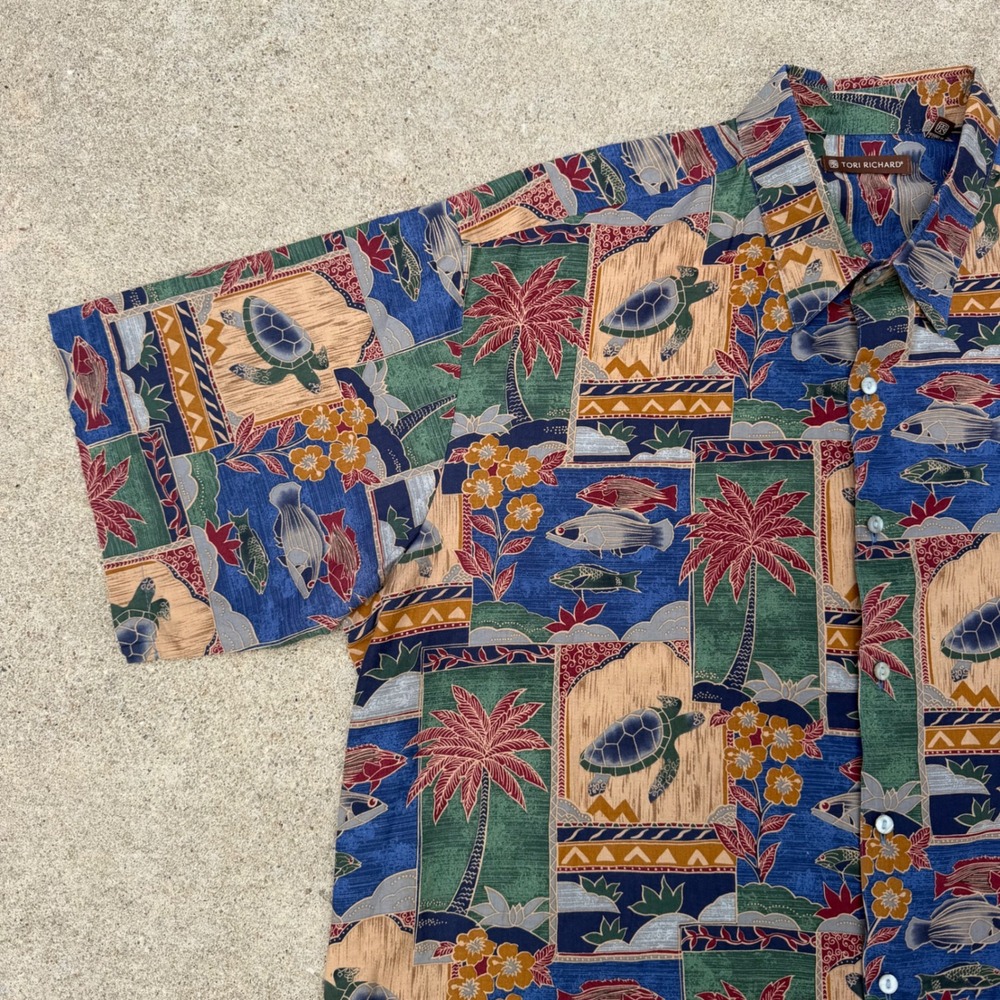 Tori Richard | Hawaiian Shirt Vintage Vibe Sea Turtle Fish Multicolor Mens 2XL - Picture 9 of 13
